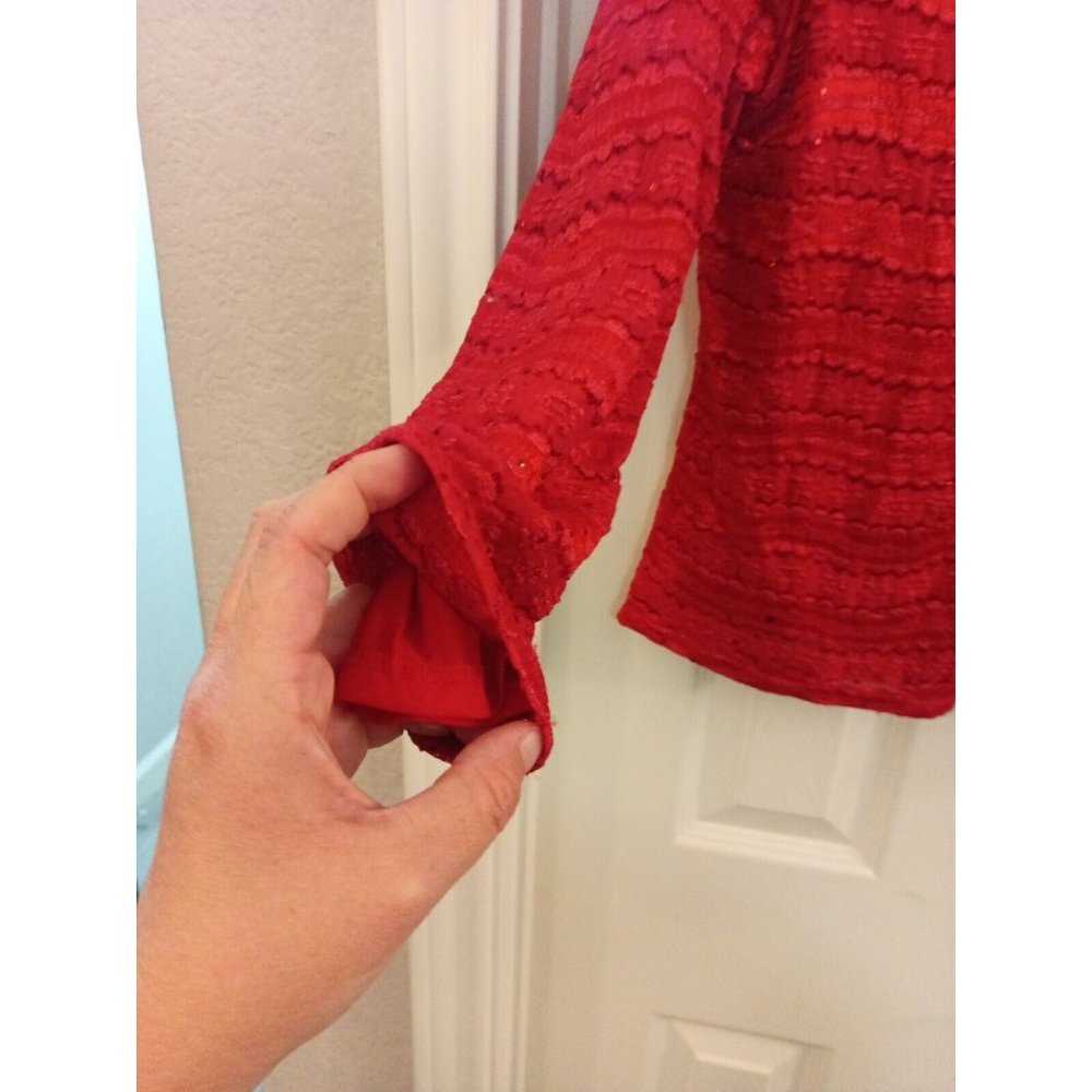 Womens Draper's & Damon's Elegant Sequin Red Lightweight Lined Zip Jacket PSmall - Picture 3 of 9